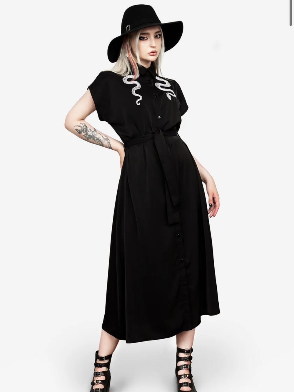 Disturbia Slither Relaxed Midi Dress Snake Embroidery Size 14